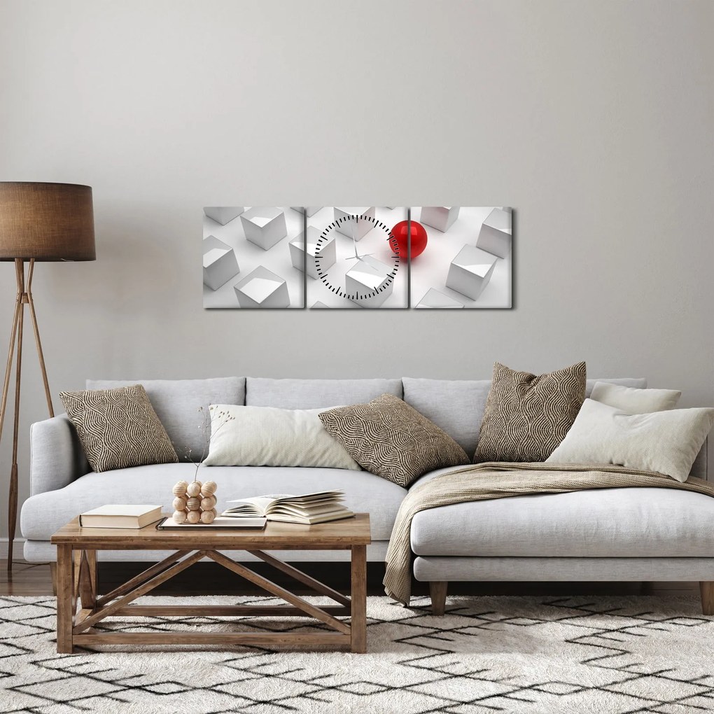 Obraz abstrakcji - sześcian z kulą (z zegarem) (90x30 cm)
