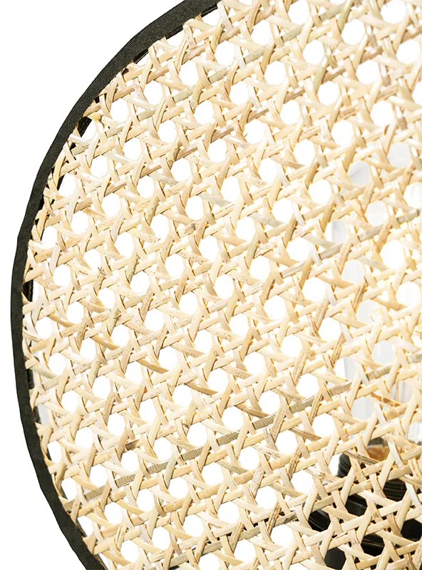 Rustykalna lampa stołowa czarna z rattanem 25 cm - KataKolonialny Oswietlenie wewnetrzne