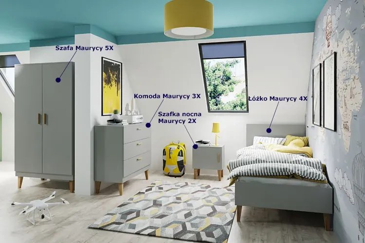 Szary zestaw mebli dla chłopca B6-A80