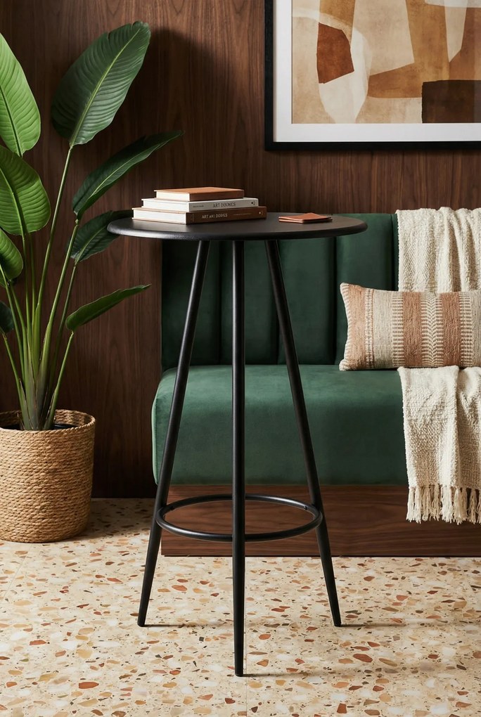 Wysoki Okrągły Stolik Barowy, Kawowy Kolor Czarny B0-G97