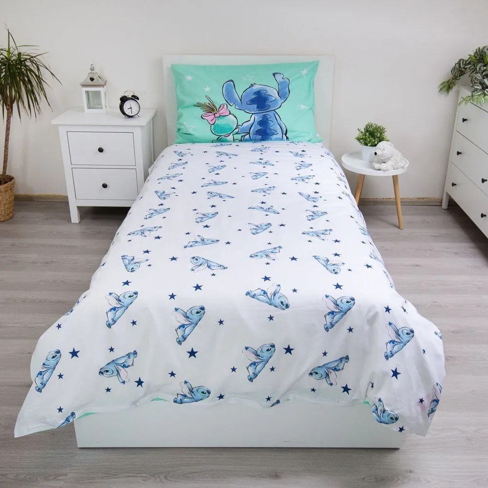 Miętowa bawełniana pościel dziecięca jednoosobowa 140x200 cm Lilo & Stitch "Buddies" – Jerry Fabrics