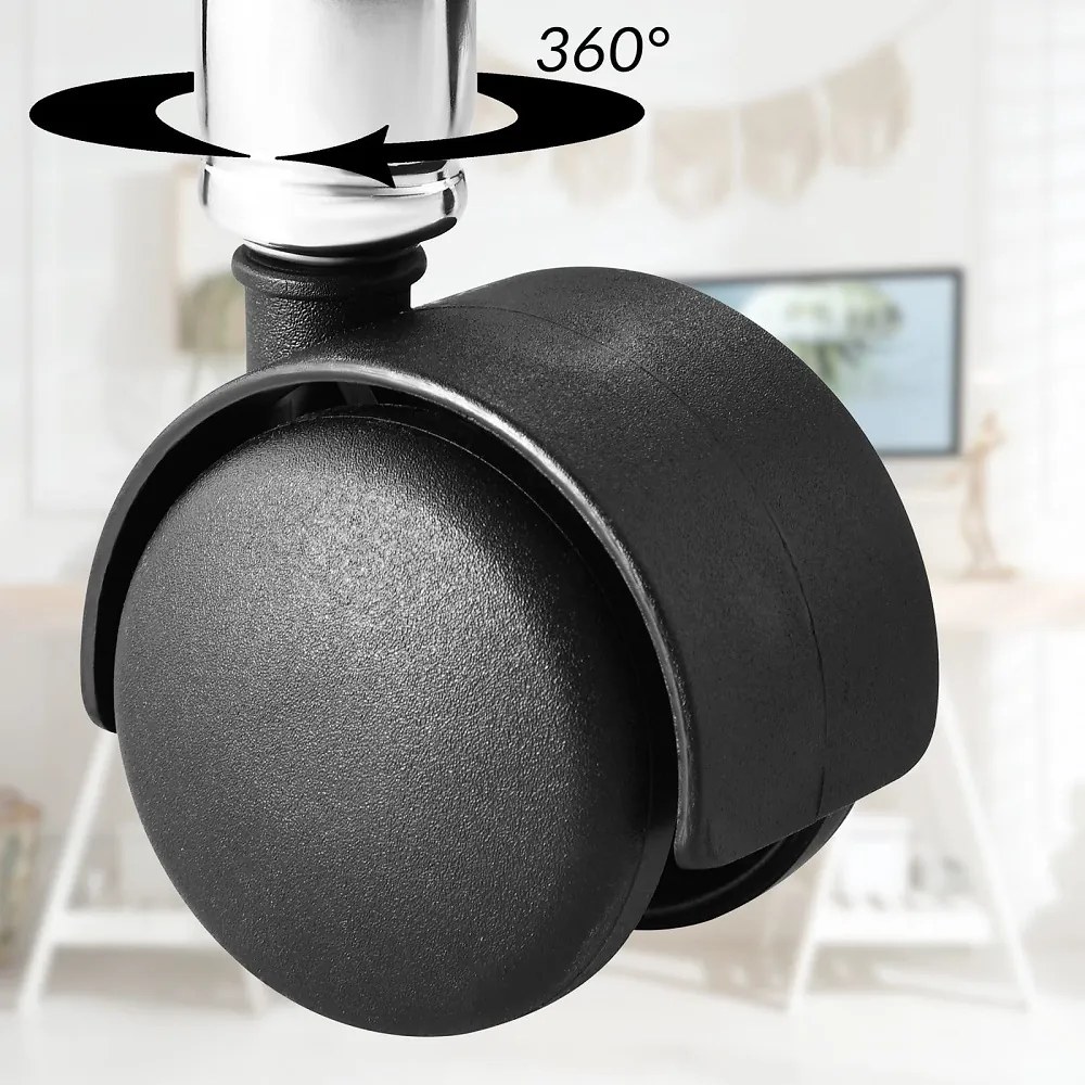 Taboretka na kółkach OXANA z podnóżkiem, Ø35cm, czarna Casaria