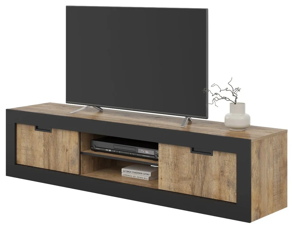 Szafka RTV DADES 2D 180cm dąb samdal/czarny mat HELVETIA