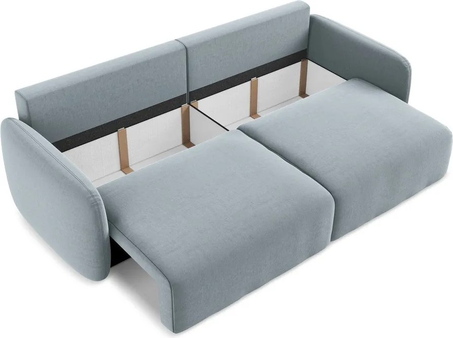 Niebieska aksamitna rozkładana/ze schowkiem sofa 238 cm Kalena – Makamii