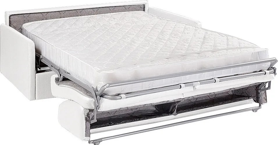 Kanapa 4-osobowa rozkładana typu express z białej z ekoskóry z siedziskiem z pianki z pamięcią kształtu - Powierzchnia spania 160 cm - Materac 18 cm CALIFE