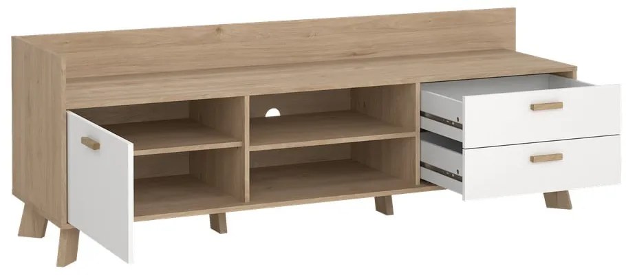 Biało-naturalna szafka pod TV w dekorze dębu 182x62x51 cm Ikast – Tvilum