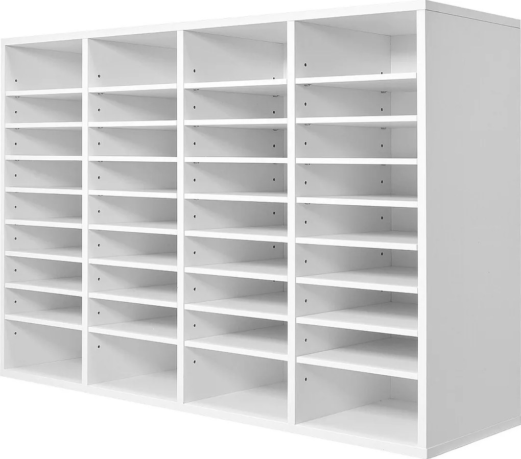 Organizer na Biurko SucceBuy - 36 Przegródek Drewniany Organizer na Książki z Regulowanymi Półkami - Biały