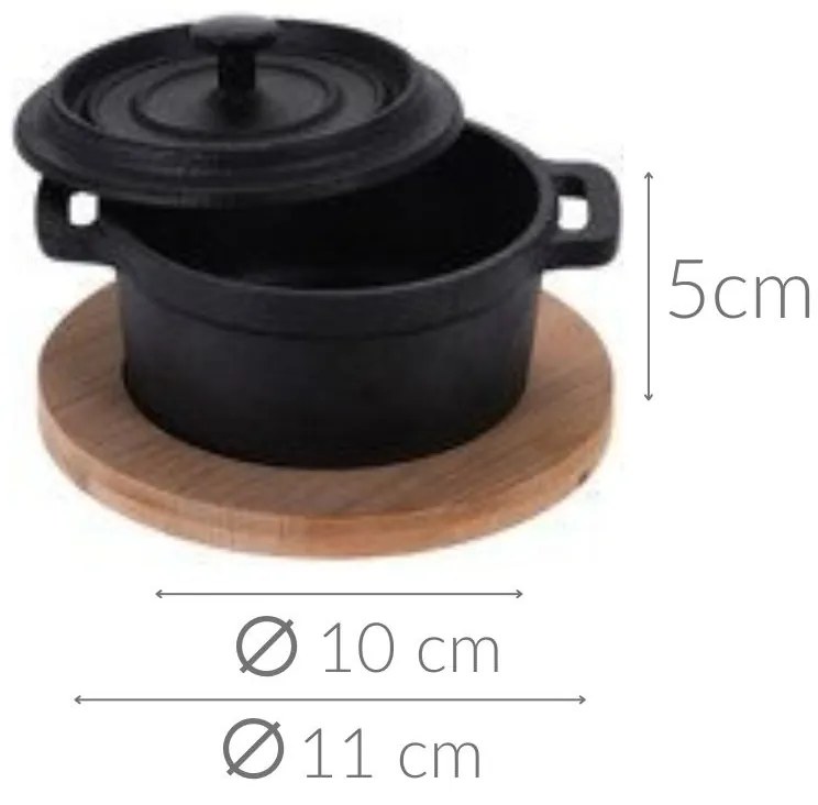 Garnuszek żeliwny z pokrywką i deską do podawania gorących potraw, 200 ml