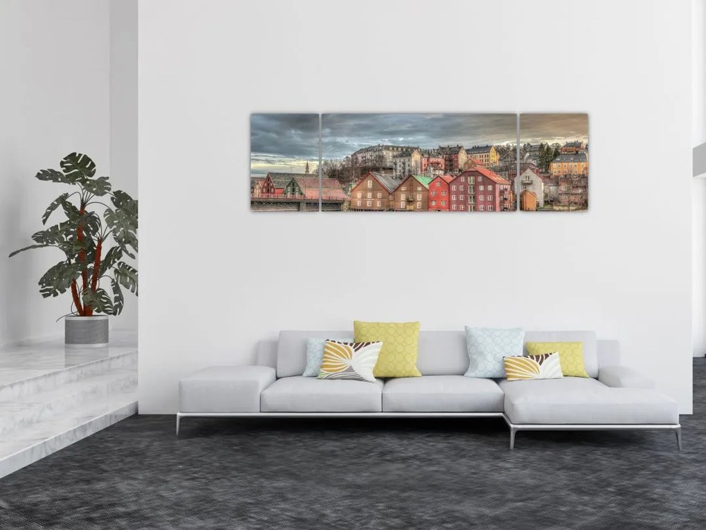 Obraz - domy nad rzeką (170x50 cm)