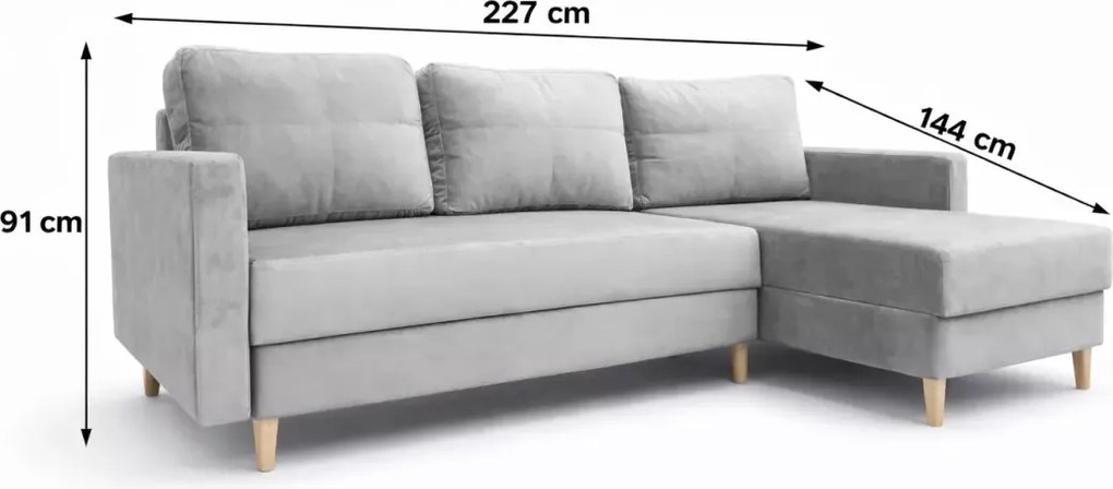 Klasyczny tapicerowany narożnik Kris z funkcją spania i pojemnikami