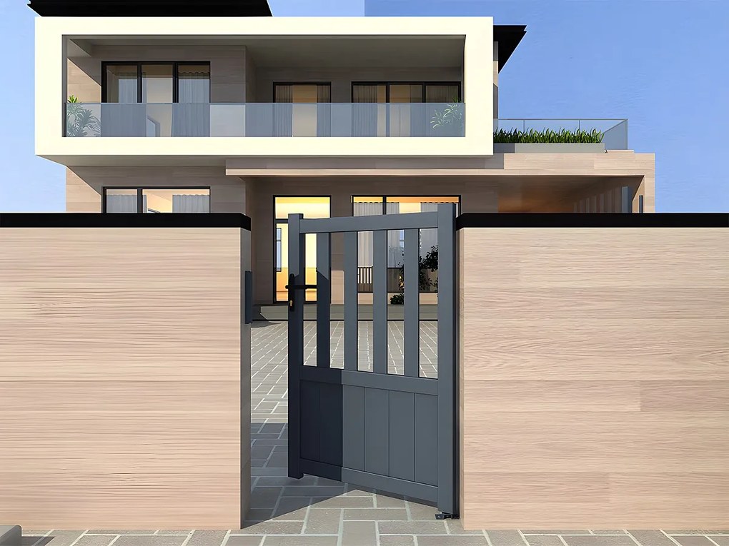 Skrzydłowa, aluminiowa furtka ażurowa Dł.100 x Wys.140 cm antracytowa TARNOS II