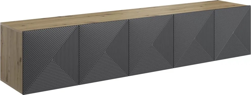 Szafka RTV Asha 200 cm wisząca z ryflowanym frontem - artisan / rivier stone mat