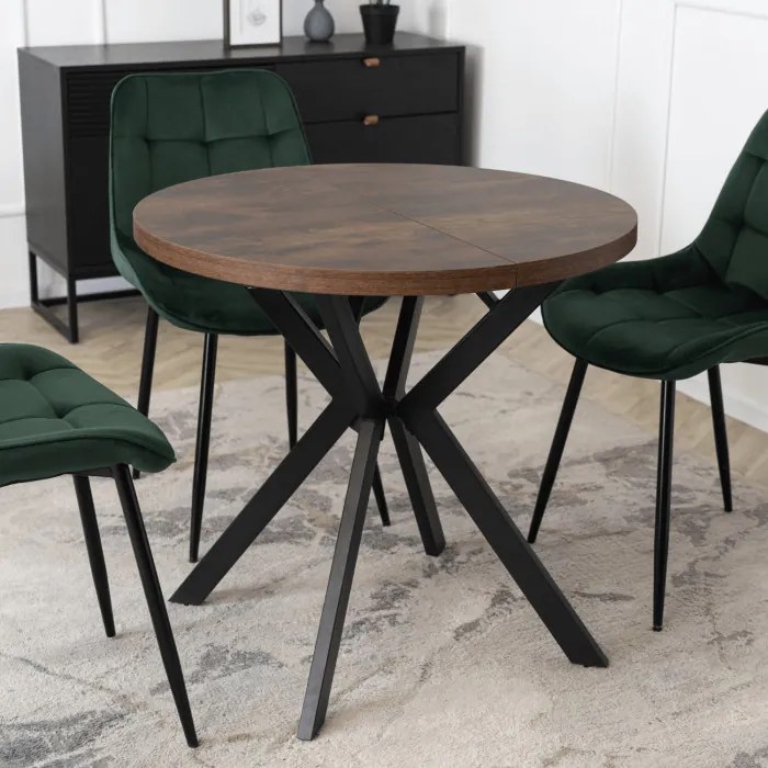 Stół Okrągły Rozkładany DORIAN 80-160 cm Dąb Rustykalny/Czarny Nowoczesny Loft