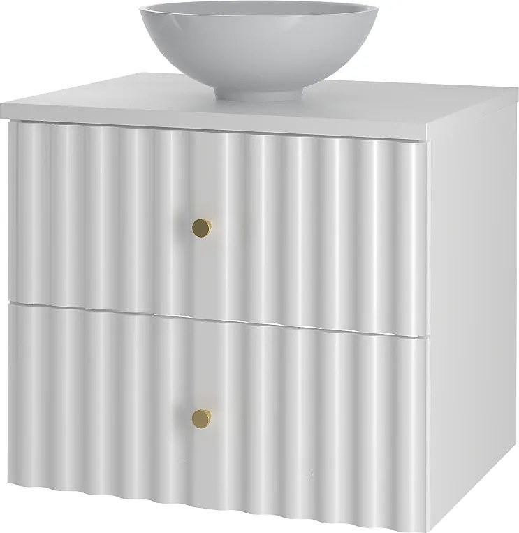 Biały Zestaw Łazienkowy 60cm Szafka z Blatem i Umywalką Ryflowane Fronty Aqua