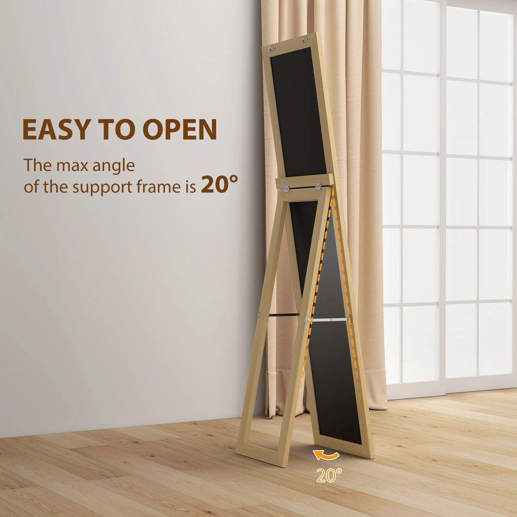 HOMCOM Lustro całopostaciowe, lustro ścienne, 37 cm x 40 cm x 155 cm, w tym haczyki montażowe, srebrny + dąb | Aosom PL