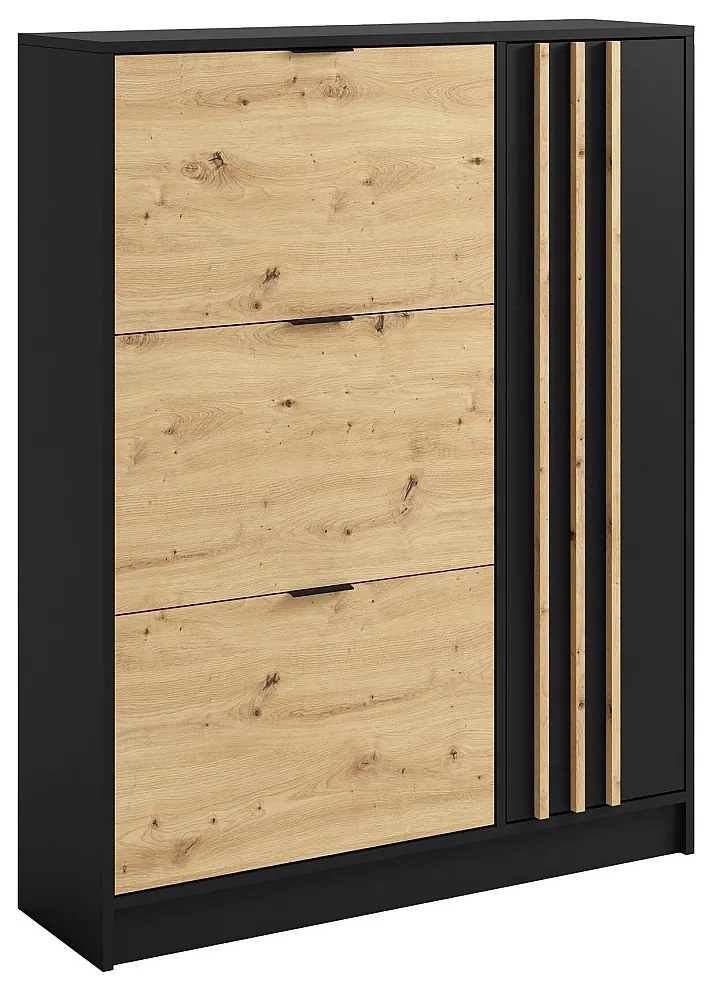 Szafka na buty z 1 szafką i 3 przegrodami - Naturalny i Czarny - JANAKIA