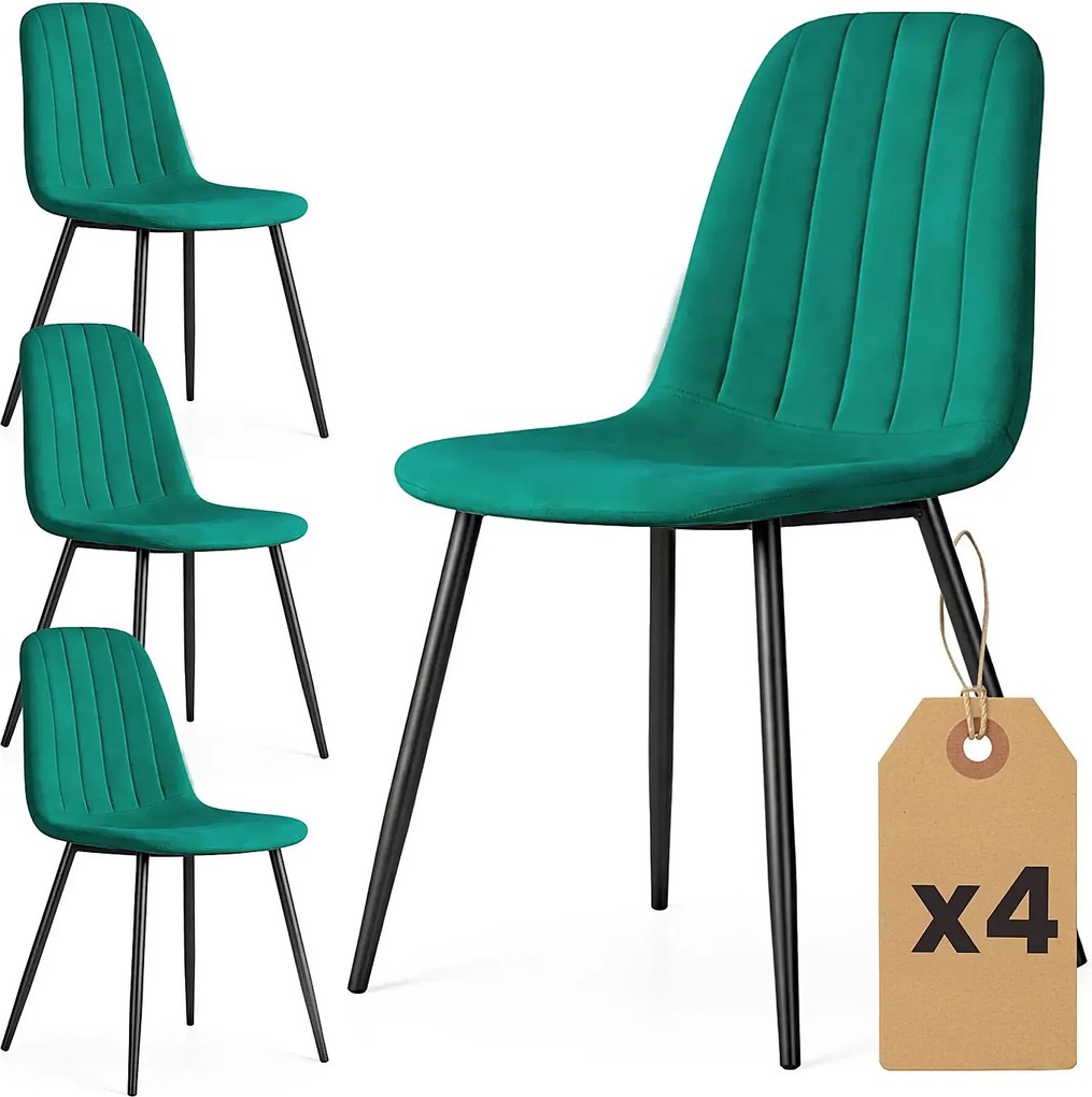 Zestaw 4 zielonych pikowanych krzeseł welurowych C9-F08