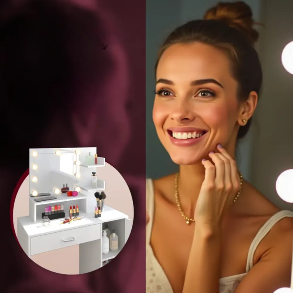 Toaletka JOCELYN z oświetleniem, 140×90×40cm, biała Casaria