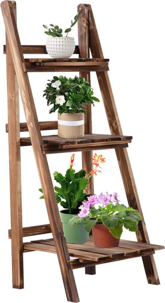 Stojak na kwiaty regał 3 półki drewno outsunny
