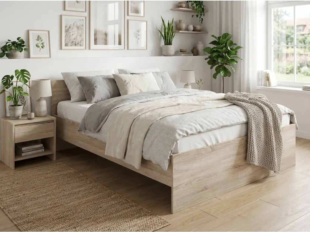 Łóżko ELISA 140 x 200 cm, dąb sonoma Stelaż: Bez stelaża, Materac: Materac Coco Maxi 20 cm