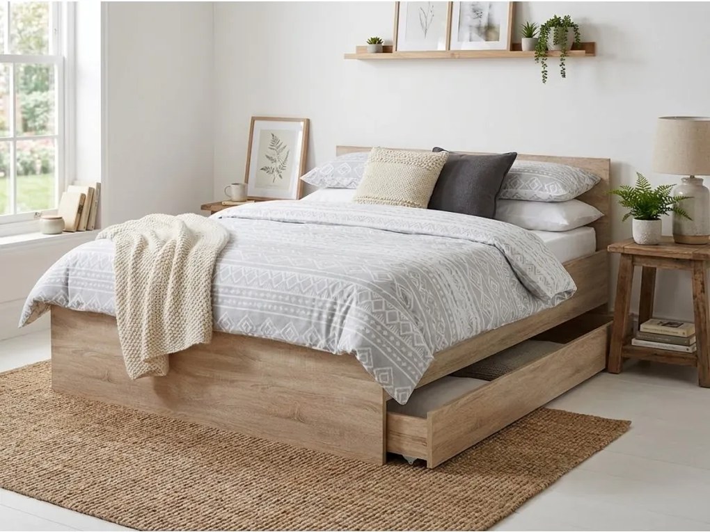 Łóżko ELISA 140 x 200 cm, dąb sonoma Stelaż: Ze stelażem listwowym rolowanym, Materac: Materac Sommera 18 cm