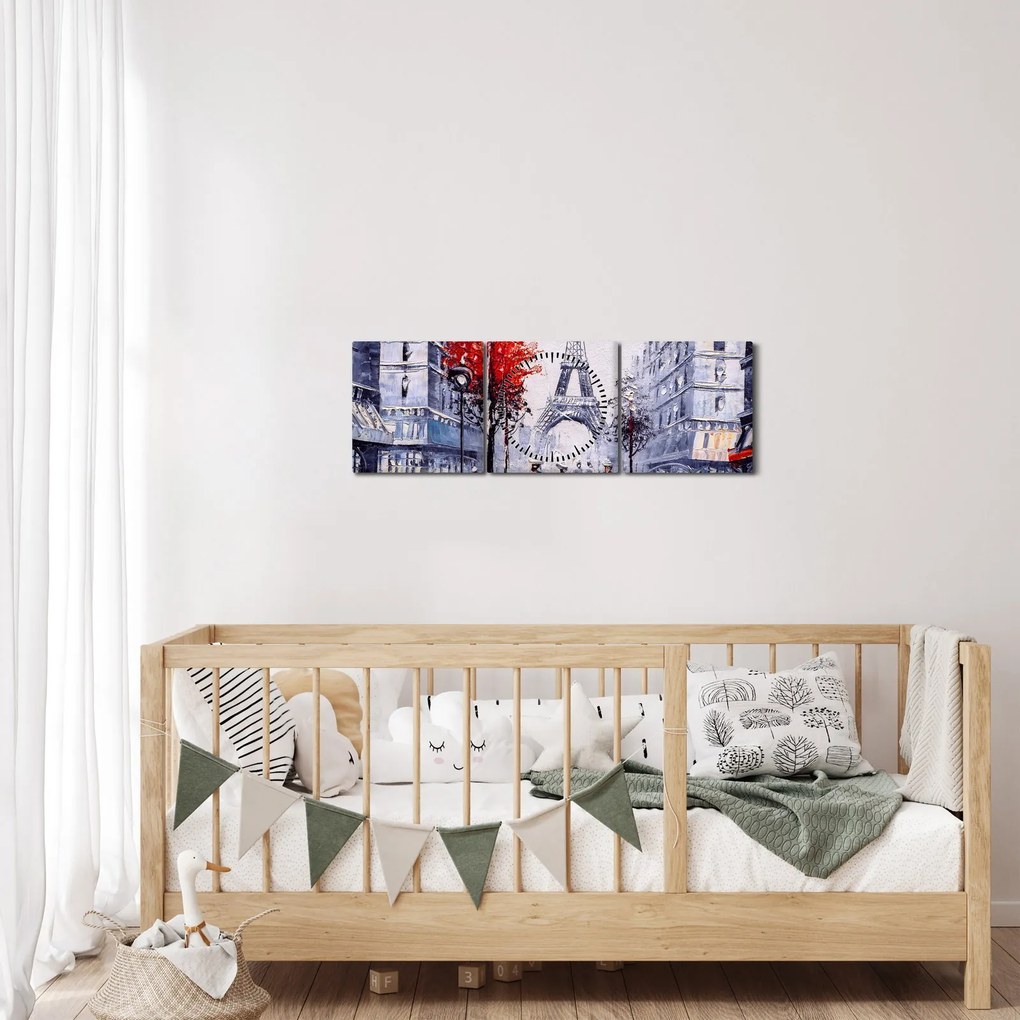 Obraz ulicy w Paryżu, obraz olejny (z zegarem) (90x30 cm)