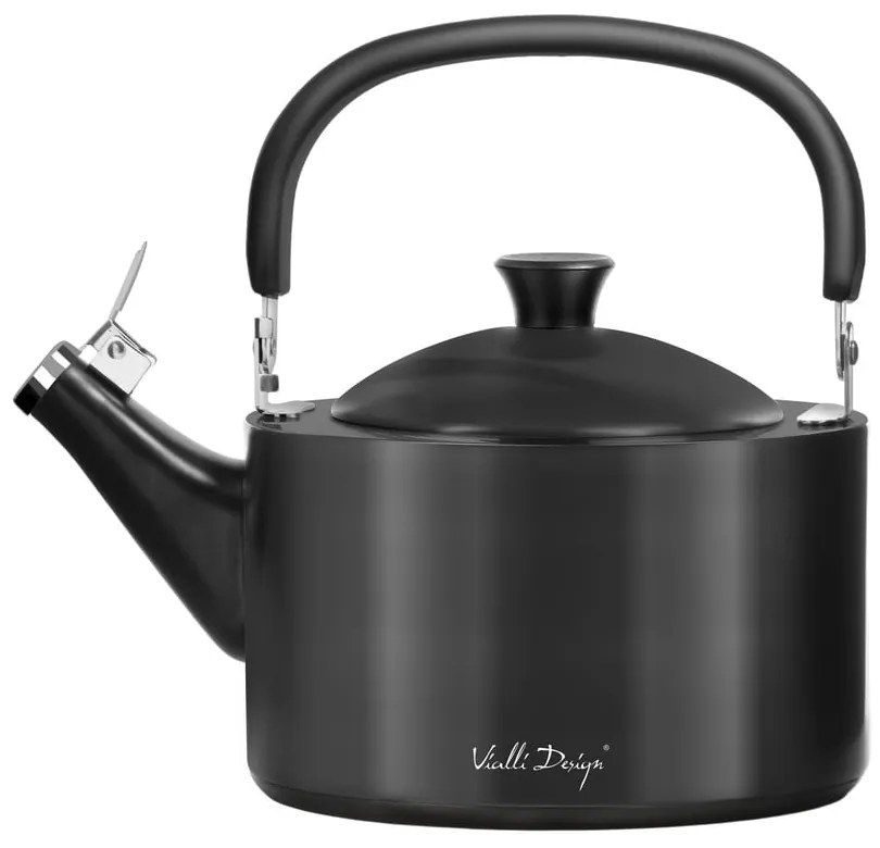 Czarny czajnik z gwizdkiem Vialli Design Diamante, 1,5 l