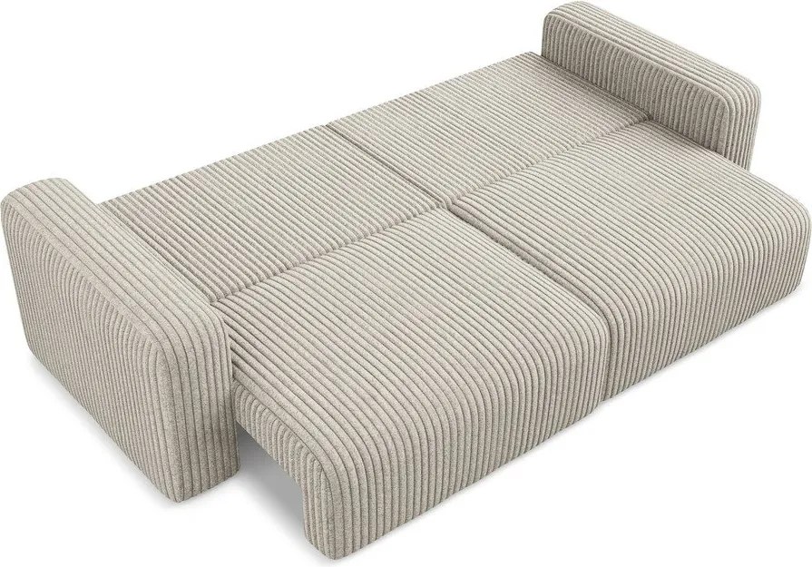 Beżowa sztruksowa rozkładana sofa ze schowkiem 252 cm Kona – Makamii