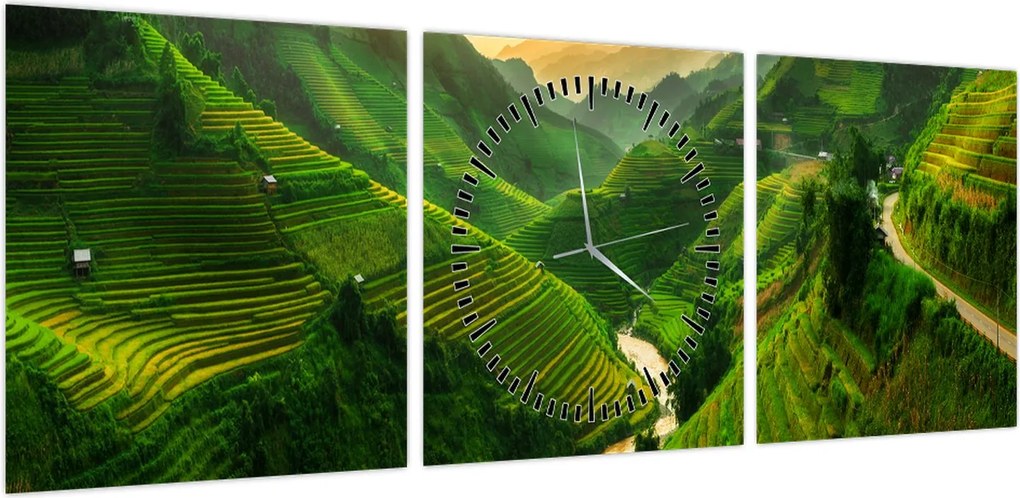 Obraz - Tarasy ryżowe Mu Cang Chai (z zegarem) (90x30 cm)