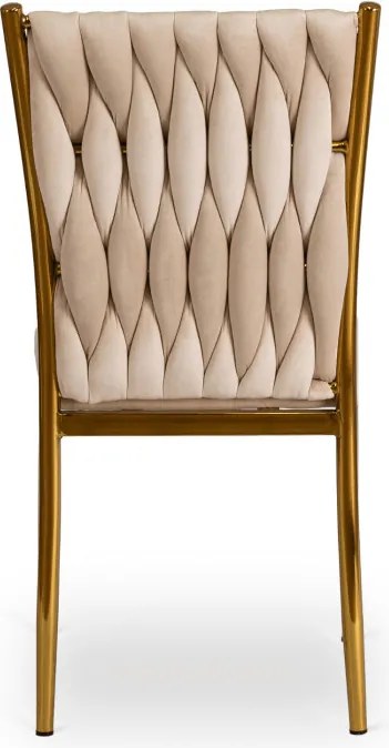 Krzesło Tapicerowane Plecione do Salonu DAN Kremowe Welurowe Nowoczesne Glamour