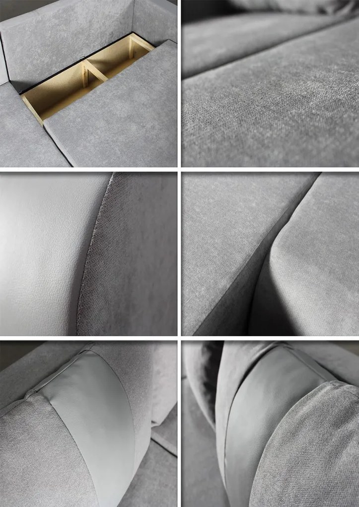 Modna sofa narożna SANDRA, stylowy nowoczesny design, praktyczny pojemnik