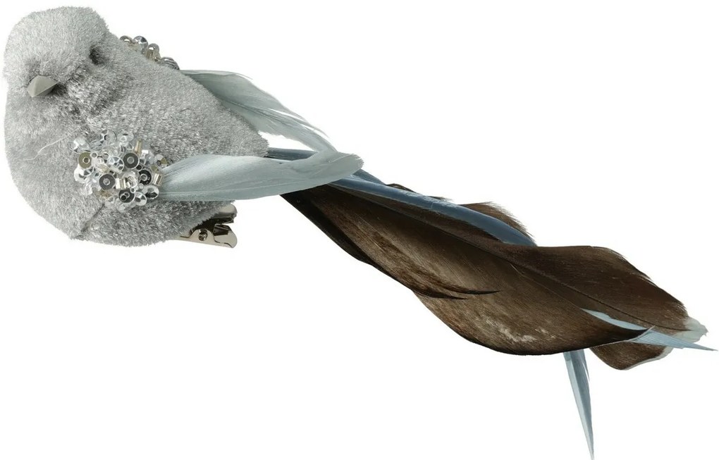 Zestaw ozdób świątecznych Ptaszki, szary, 14x4x4cm, z klipsem, 2 szt.