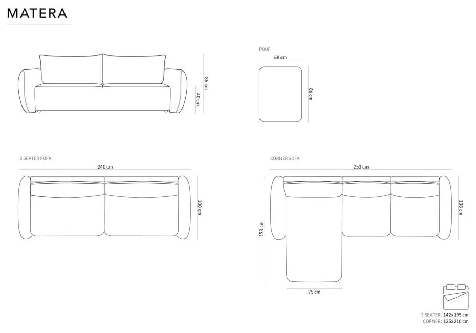 Jasnoszara sofa 240 cm Matera – Cosmopolitan Design