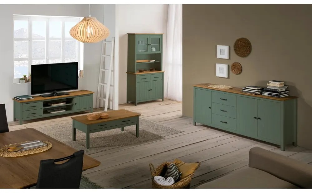 Zielona witryna z litego drewna sosnowego 90x180 cm Miranda – Marckeric
