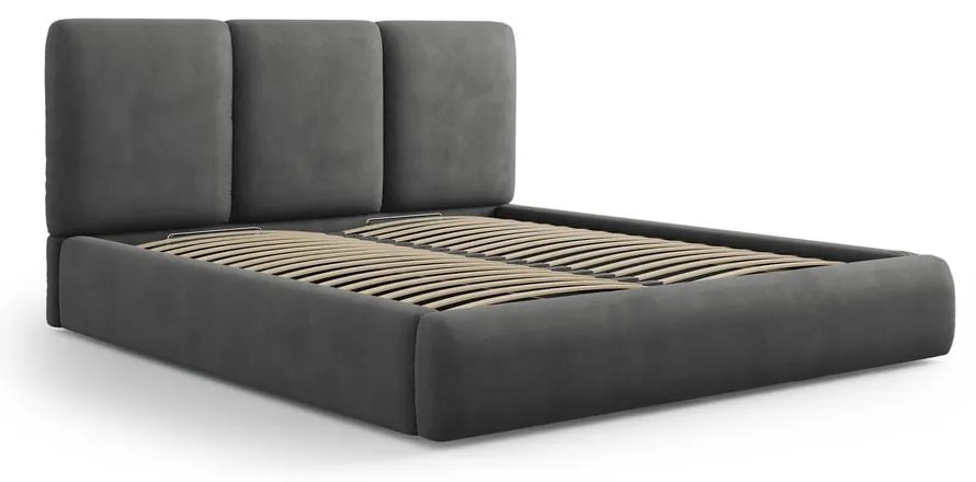 Szare tapicerowane łóżko dwuosobowe ze schowkiem i stelażem 140x200 cm Brody – Mazzini Beds