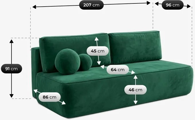 Sofa z Funkcją Spania ARVETO Zielona Welurowa Nowoczesna