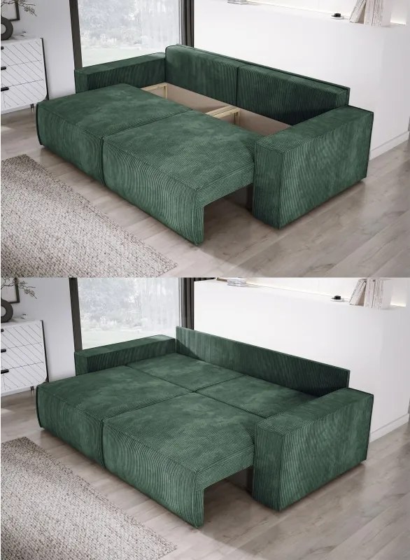 Kanapa KASJO Uniwersalny Sofo-Narożnik z funkcją spania i poduszkami, 2x pojemnik POSO 014 Zielony DOMOHOME