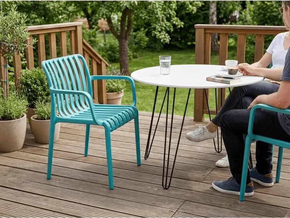 Plastowe krzesło TREGO z podłokietnikami, niebieskie