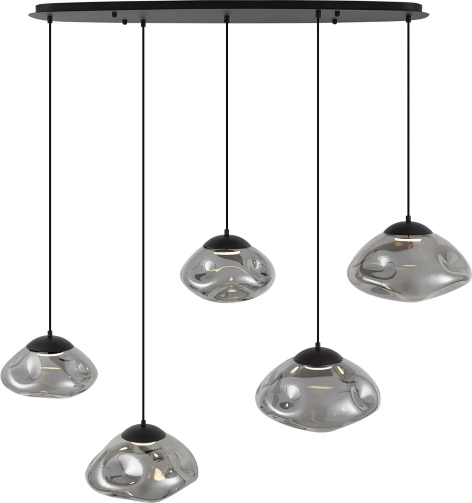 Designerska lampa wisząca czarna z przydymionym szkłem 5-punktowa - Gus