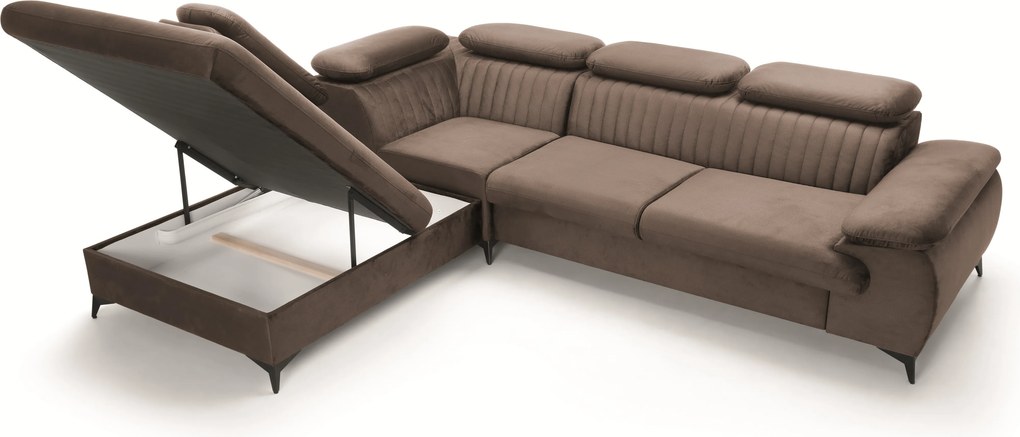 Masseno Narożnik FIORE z funkcją spania i pojemnikiem na pościel Narozniki L, Rozkładana sofa - Brązowy, MONOLITH 15