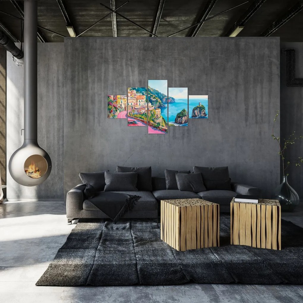 Obraz - Różowa droga przy wybrzeżu (125x70 cm)