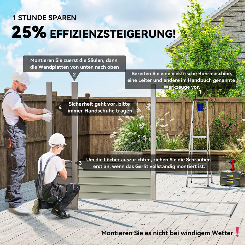 Outsunny Metalowy domek ogrodowy, domek na narzędzia, podwójne drzwi, 249 x 121 x 166/183cm, jasnoszary | Aosom PL