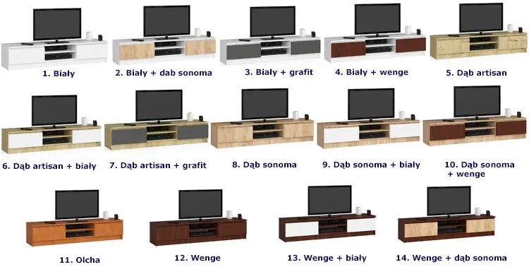 Szafka pod telewizor dąb artisan + biały T6-B06