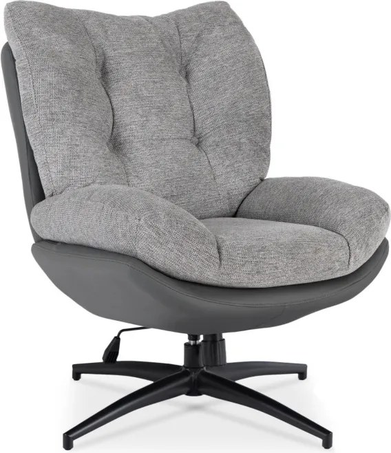 Fotel Wypoczynkowy Obrotowy FREMONT z Podnóżkiem Szary/Czarny Nowoczesny