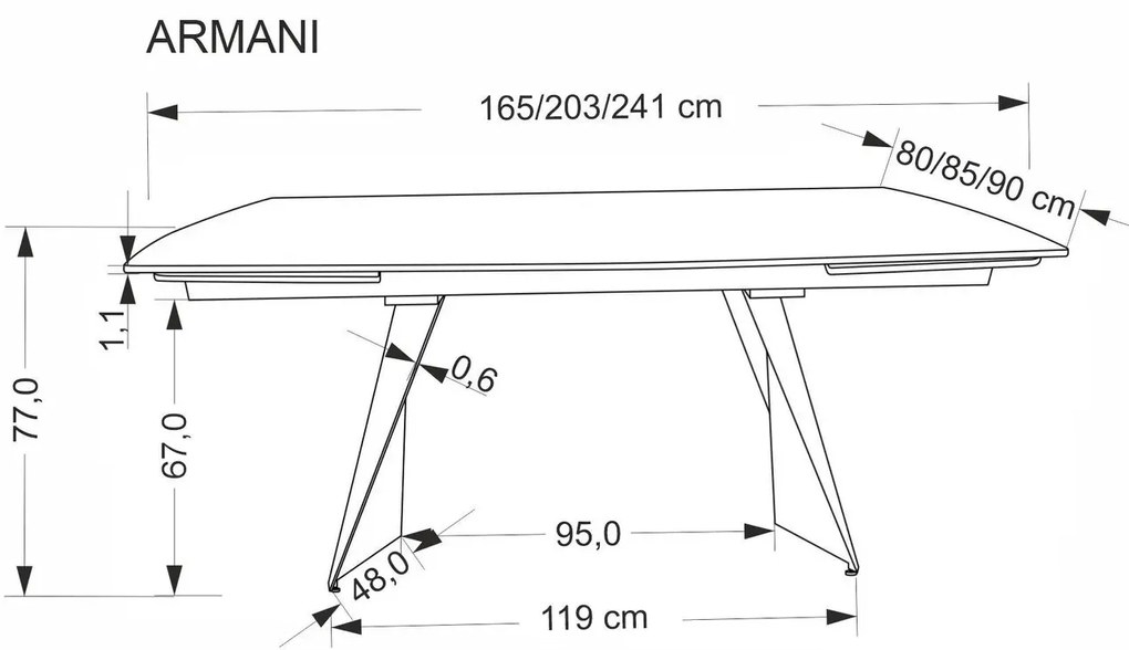 Stół rozkładany ARMANI 165(241)x90 czarny marmur/czarny HALMAR