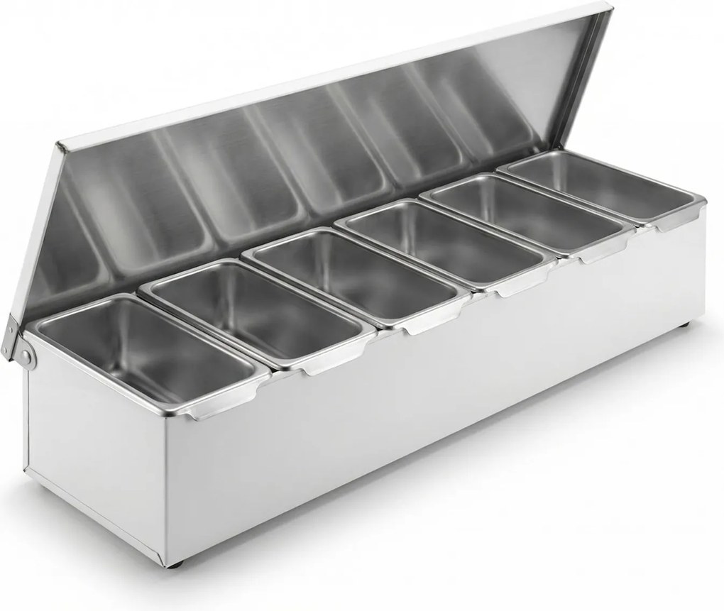 Pojemnik ze stali nierdzewnej na 6 składników, 455 x 150 x 90 mm