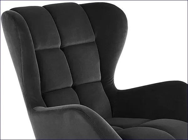 Tapicerowany czarny fotel uszak E9-R28