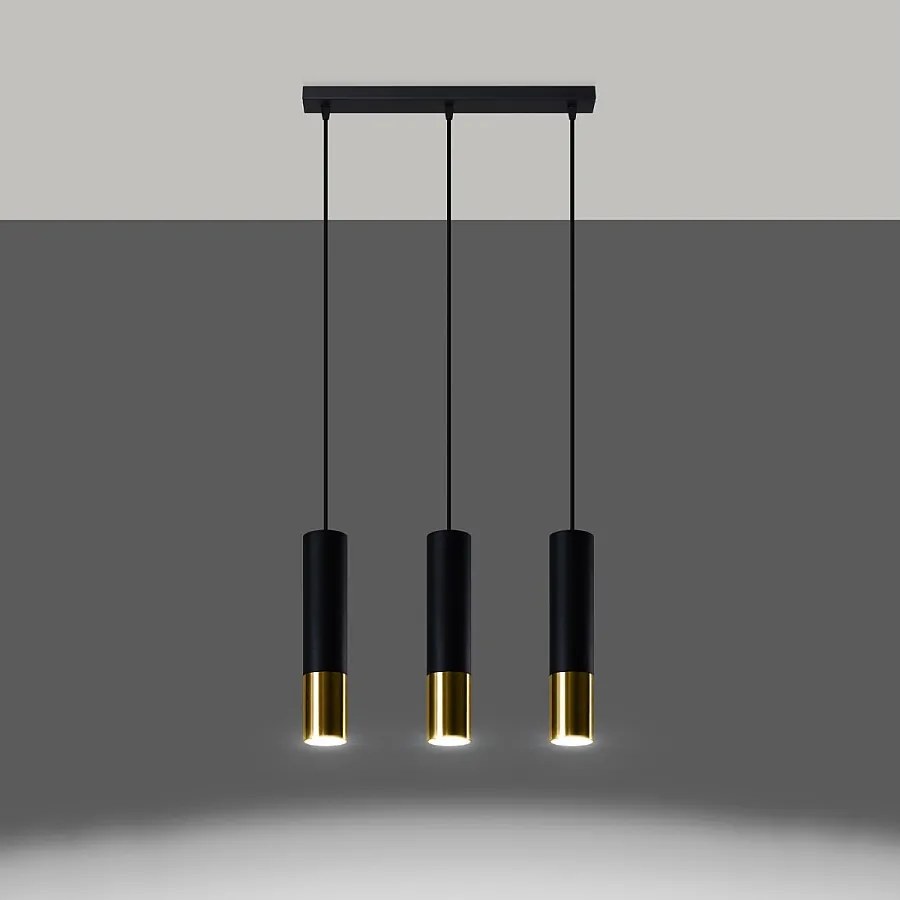 Lampy wiszące nowoczesny Zarpex, stal - 3 źródło światła 3000K - L.45 x H.90 cm - czarny/złoty