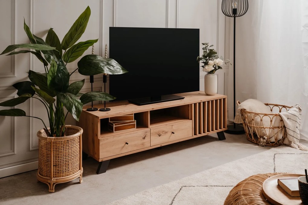 Szafka RTV z lamelami Medan dąb artisan/antracyt
