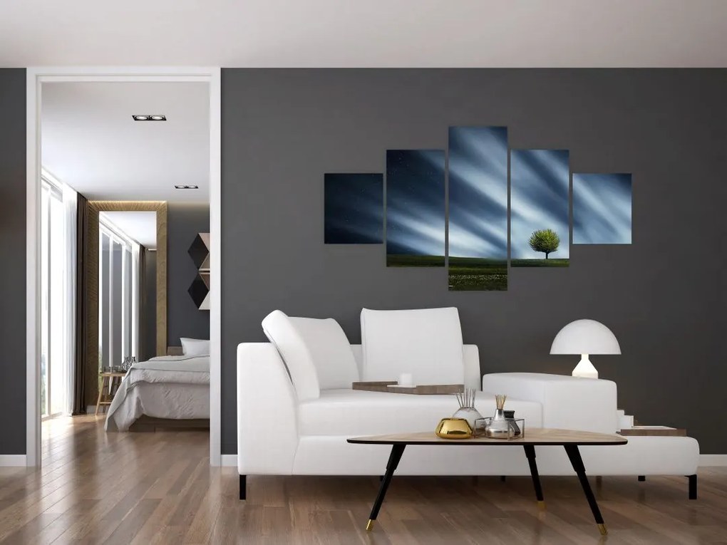Obraz zorzy polarnej nad wrzosowiskami (125x70 cm)